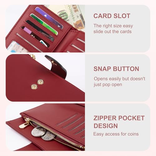 Image of yiijay Womens Wallet RFID Blocking Vegan Leather Trifold Clutch Credit Card Holder Ladies Travel Wallet Purse with Pen Holder, 1Wine Red, 6.3 x 4.1 x 1.3 inches, Rfid Wallet