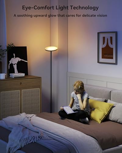 JOOFO LED Floor Lamp – Super Bright Torchiere with Remote & Foot Switch, Stepless Dimmable Tall Standing Lamp, 69" Modern Pole Light for Corner, Living Room, Bedroom, Reading, Office - Image 6