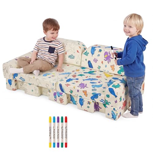HOMBYS Doodle & Play Modular Kids Couch, 10PCS Toddler Play