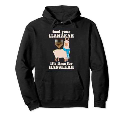 Dai da mangiare al tuo tempo di Llamakah per Hanukkah Divertente Llama Menorah Pun Felpa con Cappuccio