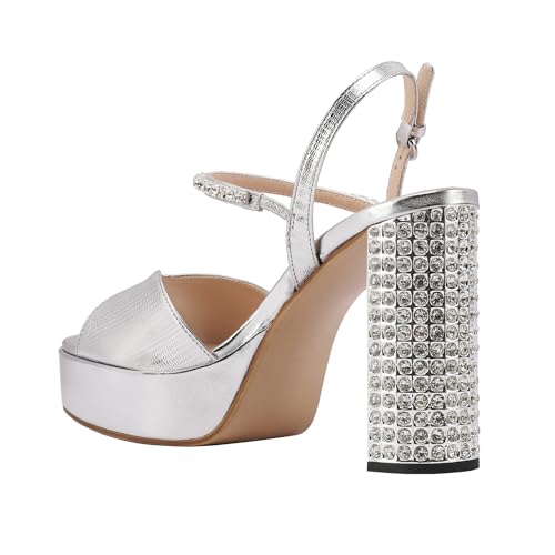 JANSEVEN Rhinestone Sandals Women Crystal Heels Platform Chunky Heel Ankle Strap Sparkling Sandals Peep Toe Sexy Dress Bridal Wedding Party Shoes3