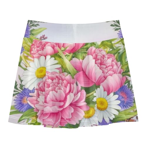 Joisal Bouquet Pink Peonies Tennis Skirts Kids Pink Cute Athletic Shorts for Girls Skorts School 4t2