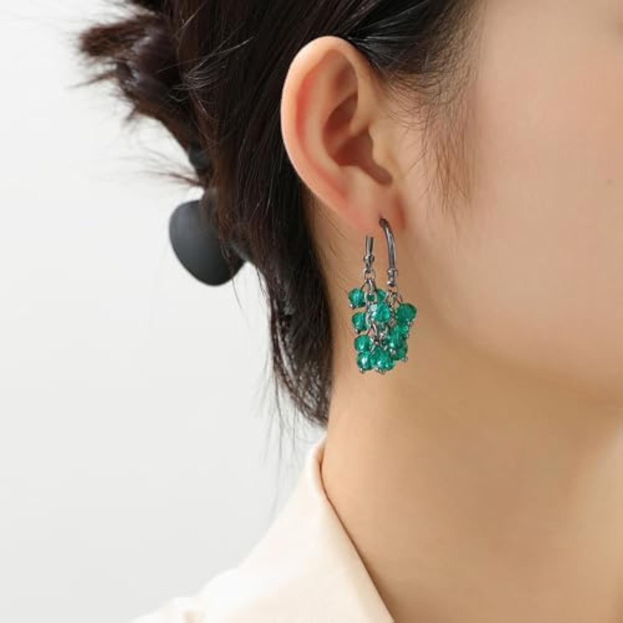 Women's Green Crystal Beaded Long Tassel Earrings, Elegant Style