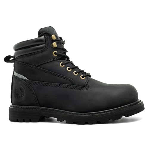 TOUGHSTEPS Soft Toe Work Boots for Men 6' Comfort Leather Non Slip Water Resistant Rubber Safety Durable Industrial & Construction Boots 7 Black