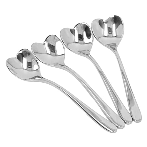 4 Cucchiaini da caffè, in Acciaio Inox, a Forma di Cuore, per tè, Dessert, Zucchero, per caffè, Mini Cucchiaini, Dessert, Set di caffè Espresso per Gelati, Cocktail, frappè