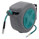 ECD Germany Druckluftschlauchtrommel 15m+1,5m, Automatischer Aufroller mit Arretierfunktion, Schnellkupplung 1/4" Anschluss, 15 bar, 180° schwenkbar, Ø12mm, Automatik Schlauchaufroller für Wandmontage