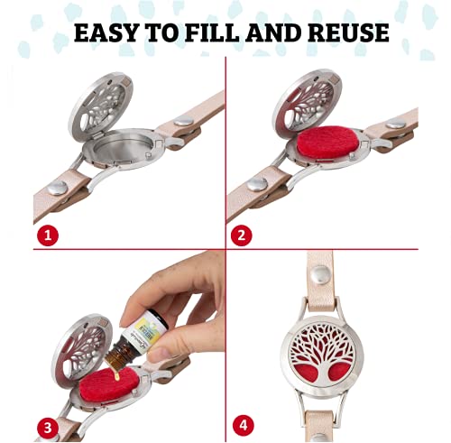 Wild Essentials Tree of Life Essential Oil Leather Wrap Bracelet Diffuser, Gift Set, Lavender, Lemongrass, Peppermint, Orange Oils, 12 Pads, Customizable Color Changing Perfume Jewelry, Aromatherapy - Image 5