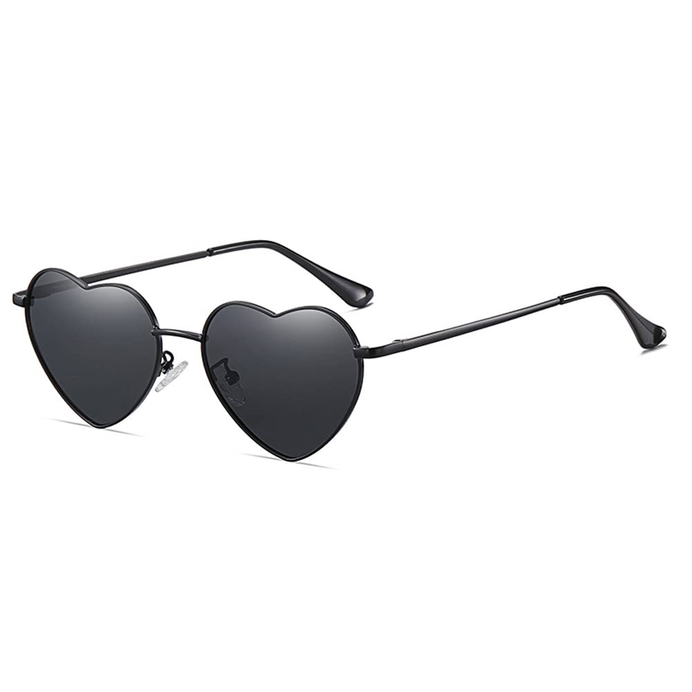 Polarisiert Herzform Sonnenbrille Damen Herren Hippie Herz Brille Vintage Liebe Sonnenbrille für Festival Party Gold Metallrahmen mit UV400