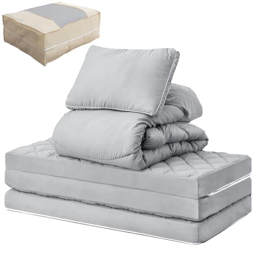 タンスのゲン 布団セット セミダブル 7点セット【ポケットコイル 三つ折り マットレス】掛け布団 中綿充填量1.7kg 高さ調整枕 収納ケース付 各種カバー 抗菌 防臭 布団 寝具セット 81900053(113853)