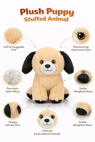 Image of Plush Dog Toys for Kids Stuffed Animal Puppy Soft Toy, Birthday Gift, Adorable Gifts for Kids and Adult, Glitter Eyes, 23 CM (Beige) | for Boys & Girls