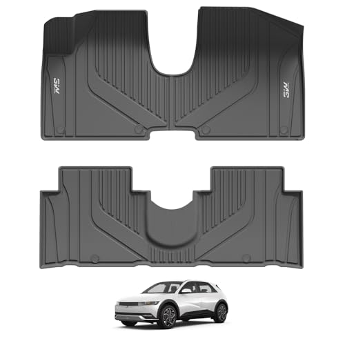 3W Floor Mats for Hyundai Ioniq 5 2022-2024 2025 (Only for Unmovable Console), TPE All Weather Custom Fit Floor Mats for Hyundai Ioniq 5 1st and 2nd Row Full Set Car Liners, Black 1.Hyundai 