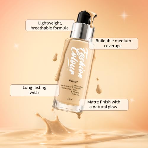Image of Fashion Colour Light Weight Reboot Foundation | Full Coverage Liquid Foundation | Natural Glossy Finish | Covers Blemishes, Dark Spots & Uneven Skin Tone | Lightweight Long Lasting Makeup | (N02-Vanilla)