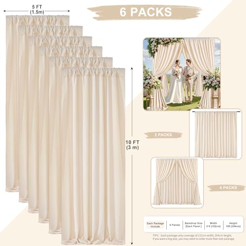 Image of Ivory Backdrop Curtains 30ft x 10ft: Wedding Photo Backdrop Drapes - Polyester Background for Bridal Shower Party Stage Decoration