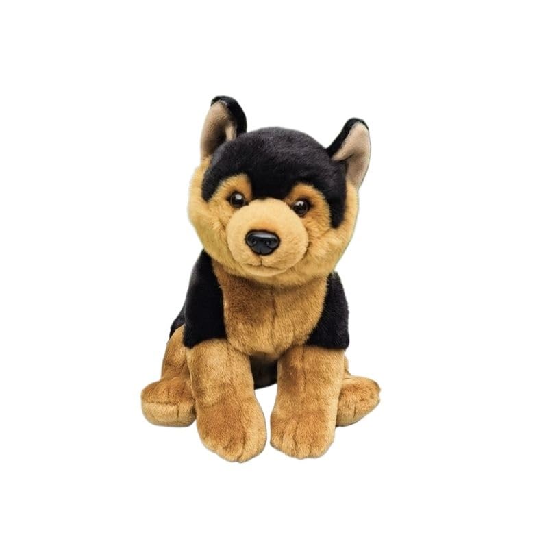 Peluche Berger Allemand réaliste et doux chien chiot couché noir et feu
