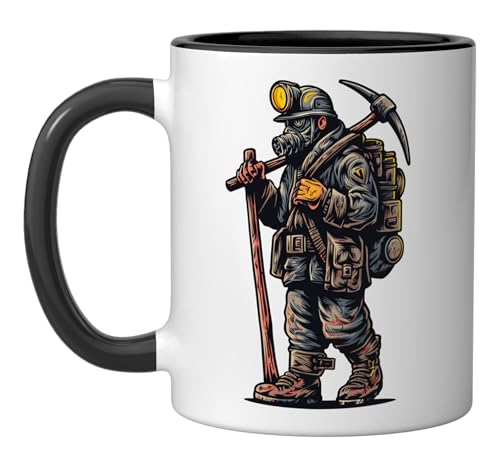 Miner Buddy With Helmet And Miner's Lamp Ceramic Mug, Black/White