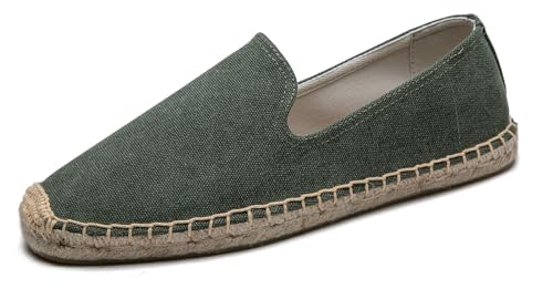 U-lite Mens Classic Suede Canvas Round Cap Toe Espadrilles Loafers Pure Color Slip On Comfortable Flats Shoes Green Canvas 11