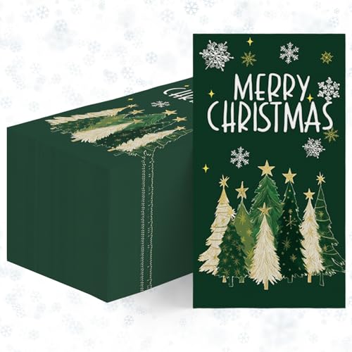 Horaldaily 100 Christmas Disposable Paper Decorative Guest Napkins, Green Merry Christmas Tree Snowflakes Hand Towel for Party Lunch Dinner Kitchen Bathroom Decoration