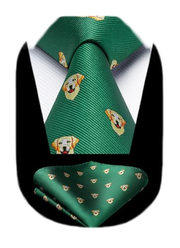 Image of HISDERN Ties for Men Classic Animal Tie and Pocket Square Set Jacquard Woven Silk Neckties Handkerchief Wedding Party