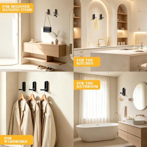 NIZENTA 2PCS Black Foldable Wall Hooks, 90° Foldable Design Screw Mounted, Heavy Duty Wall Hooks for Hanging Coat Towels Clothes Hat Bags Keys for Bedroom, Entryway, Closet - 5
