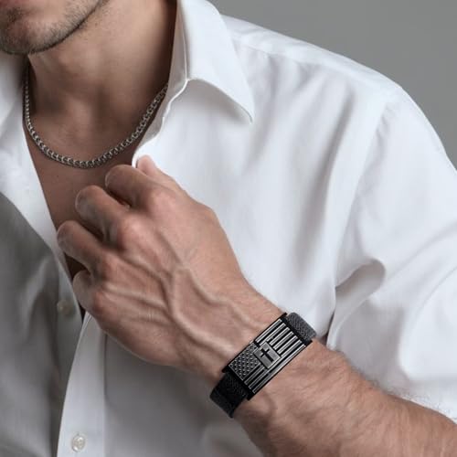 Christian Cross Bracelet for Men American Flag Engarved Bible Verse Inspirational Black Elastic Strap Adjustable Bracelets Jesus Christian Birthday Graduation Gifts for Him2