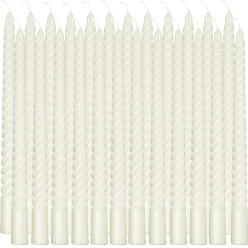 Spiral Taper Candles,10Inch Twist Taper Candle,White Spiral Candle,Dripless Twisted Candles,Taper Spiral Long Candles Wax Unscented Dinner Candle Stick Candles (White-24Pcs)