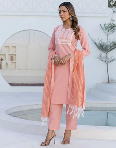 Image of SKYLEE Rayon Chikankari Embroidery Anarkali Kurta Set with Dupatta