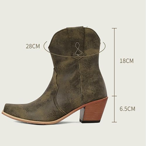 Women's Fashion Walking Ankle Boots Side Zipper Square Toe Block Heel Western Cowboy Low Chunky Leather Booties4