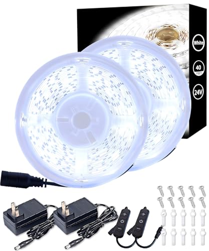 Image of 2 Set 20 FT Led Strip Lights for Bedroom Dimmable360 LEDs Rope Light Flexible Super Bright White Tape Lights for Ceiling Room Home Decor Luces LEDs （40FT）