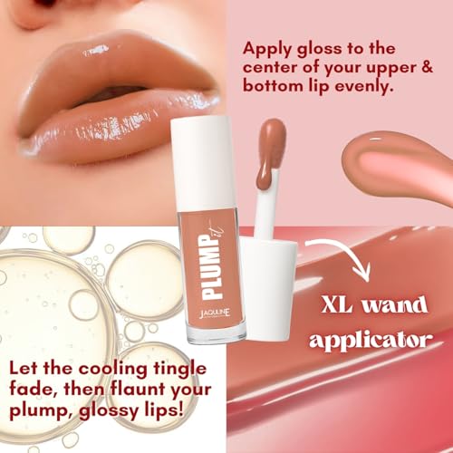 Image of JAQULINE USA PLUMPit Lip Plumper Volumizer | Adds Volume & Hydration | Lightweight, Non-Sticky Formula | Soft Peach Shade | Smooth Application - Nude Nuance 02, 3.5ml