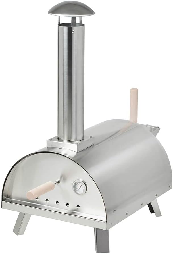 Trueshopping Pizza Oven Portable Stainless Steel Outdoor Pizza Oven with 13 inch Pizza Stone Base Multi Fuel Charcoal, Pellet and Wood Fired Pizza Maker BBQ Smoker, Silver