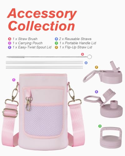 Image of Coolflask 40 oz Water Bottle Insulated with Straw & 3 Leakproof Lids