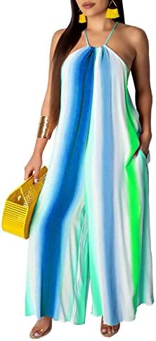 YIQ8 Women's Summer Spaghetti Strap Loose Jumpsuits Long Pants Romper Casual Sleeveless Wide Leg Jumpsuits for Women Medium