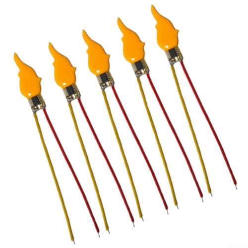 Luces LED parpadeantes de 3 V 5 V con simulación de llama para decoraciones de cumpleaños y fiestas, adecuadas para baterías de celda seca o de litio, accesorios de bombilla de bricolaje (5 unidades)