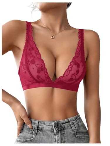 Image of SOLY HUX Women's Lace Bras Deep V Neck Wireless Bra Comfort Everyday Bralette
