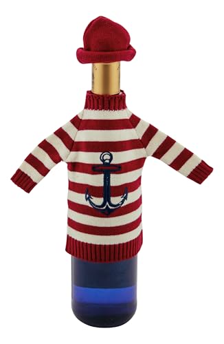Sea-Club Jersey de botella con gorro – rayas decoración marítima algodón H = 18 cm