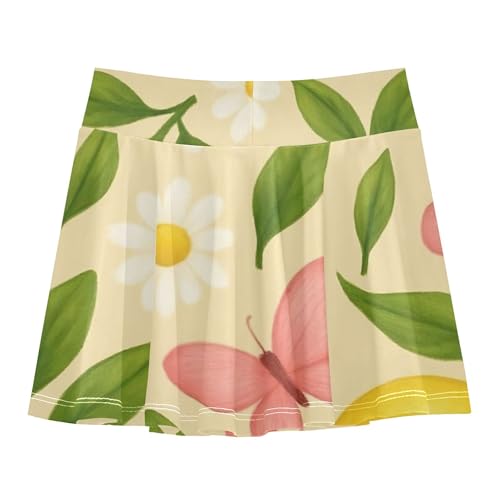 Joisal Toddler Tennis Skirts White Daisies Yellow Lemons Girls' Shorts Athletic Skorts Funny Girl Skort 4t2