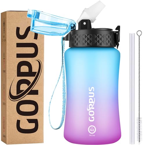 GOPPUS 350ml/12oz Kids Water Bottles With Straw Toddler Drinks Bottle for School Leakproof Children's Bottle with Time Marking Small Bottle BPA free Tritan Sport Bottle Juice Bottles for Girls Boys