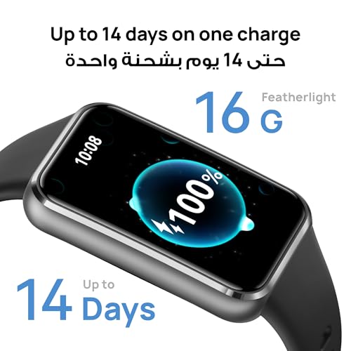 هواوي ساعة ذكية لتتبع الصحة واللياقة البدنية باند 11، ساعة ذكية، ذكاء صحي 24/7، اتش ار في، تتبع النوم، مراقب التوتر، الصحة العاطفية، رفيعة للغاية، iOS واندرويد، عمر بطارية يصل الى 14 يوم، اسود
