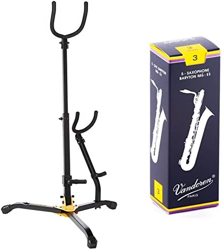 Hercules DS536B Baritone and Alto/Tenor Sax Stand & Vandoren SR243 Bari Sax Traditional Reeds Strength 3; Box of 5