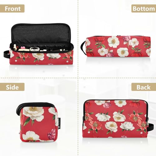 Retro Peonies Red 2-in-1 Curling Iron Travel Case and Heat Resistant Mat Waterproof Hair Tools Travel Organizer for Flat Irons, Straighteners, Curling Irons Hair Accessories Organizer miniatura 5