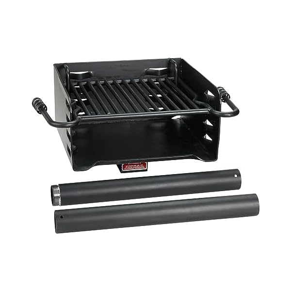 Pilot rock park style heavy duty steel outdoor bbq charcoal grill with cooking grate and 360 degree swivel post for camping or backyard black  urban country home decor