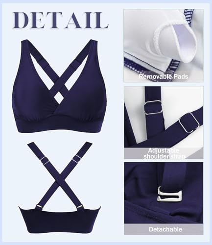 Image of Women's Sporty Adjustable Wide Straps Bikini Top Large Bust Criss Cross Back Supportive Swimsuit Tops Only