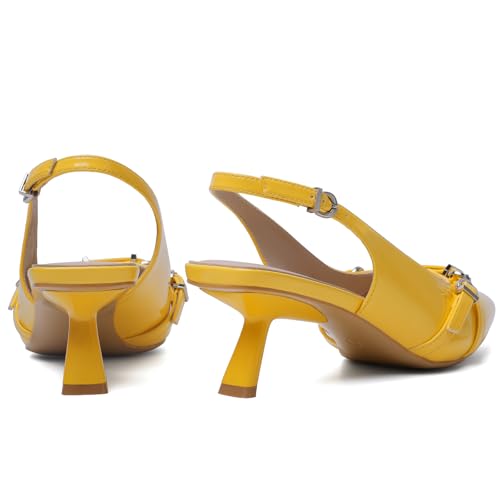 Image of Mostrin Kitten Heels for Women Pointed Toe Pumps Patent Leather Low Heel Slingback Heels with Buckle Dress Shoes for Dating Party Working
