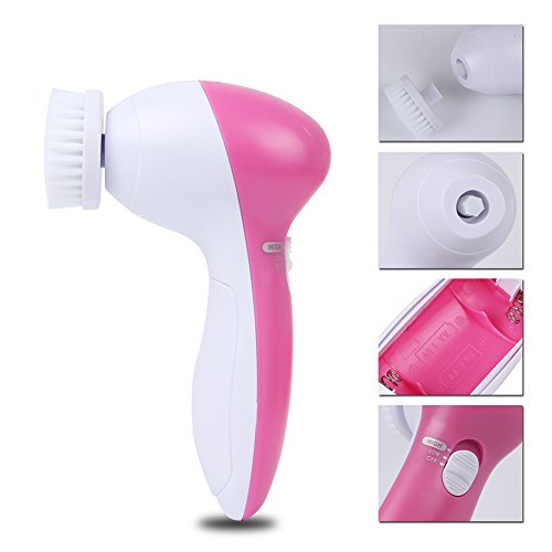 Massageador Escova Facial 5 Em 1 Limpeza Pele Esfoliante Portátil (Rosa)