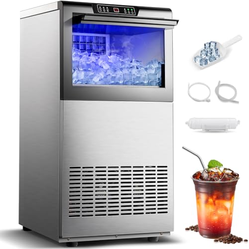 Image of Commercial Ice Maker Machine 150lbs /24H Under Counter /Freestanding | 50lbs ice storage, self-cleaning, LED digital display, blue light, for home bar and restaurant