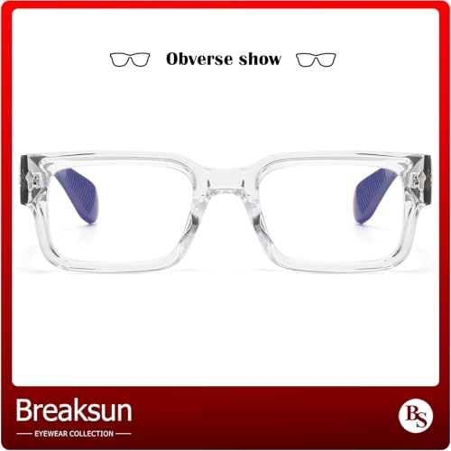 Image of Breaksun Rectangle Glasses for Men Women Square Blue Light Glasses Thick Frame Black Eyeglasses