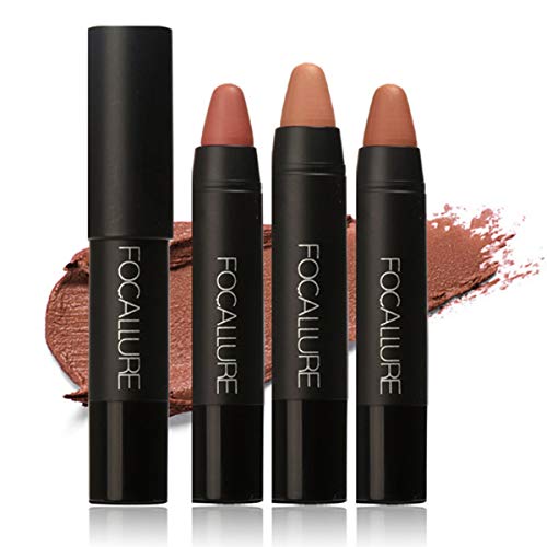FOCALLURE Matte Lip Crayon Lipstick 3 Colors, Long-lasting Full-pigment Waterproof Smooth Lip Liner Set, Moisturizing Lip Pencil Makeup Cosmetic Kits(Z2)