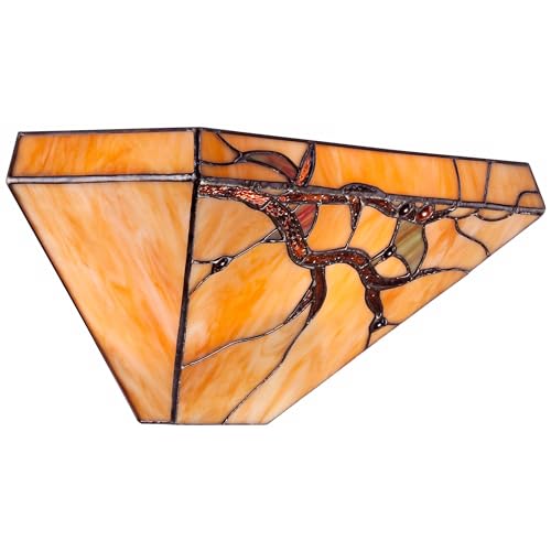 Image of Robert Louis Tiffany Budding Branch Tiffany Style Wall Light Sconces Set of 2 Copper Amber Art Glass Hardwired 14 inch Fixture for Cottage Core Bedroom Bathroom Vanity Living Family Room Home Hallway