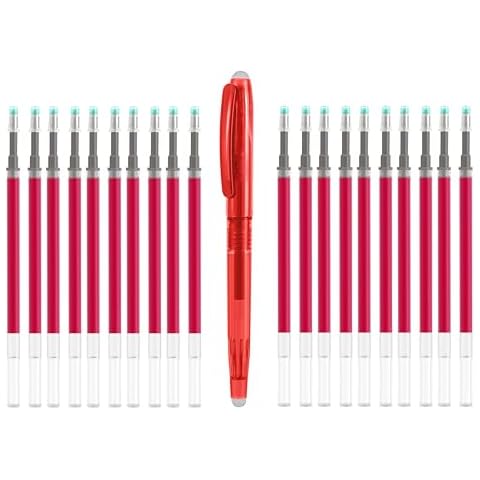 ibotti Heat Erasable Fabric Pen with 20 Refills for Tailors Sewing, Quilting, Crafts And Dressmaking Disappearing Ink, Red Cover