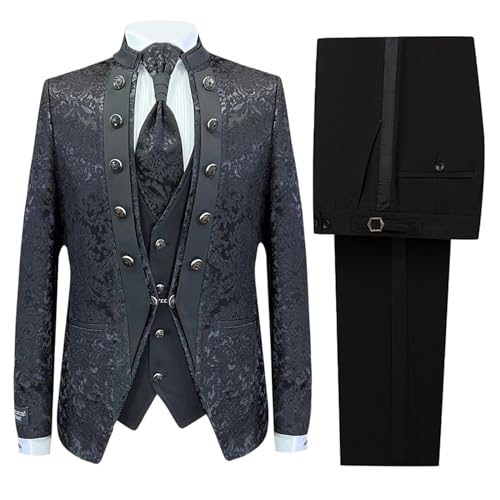 3 Pieces Men's Tuxedo Suit Slim Paisley Blazer Jackets Vest Pant Sets for Homecoming,Wedding,Party,Prom